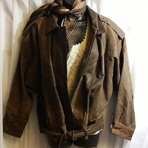 Womens Vintage Brown Leather Bomber  Jacket